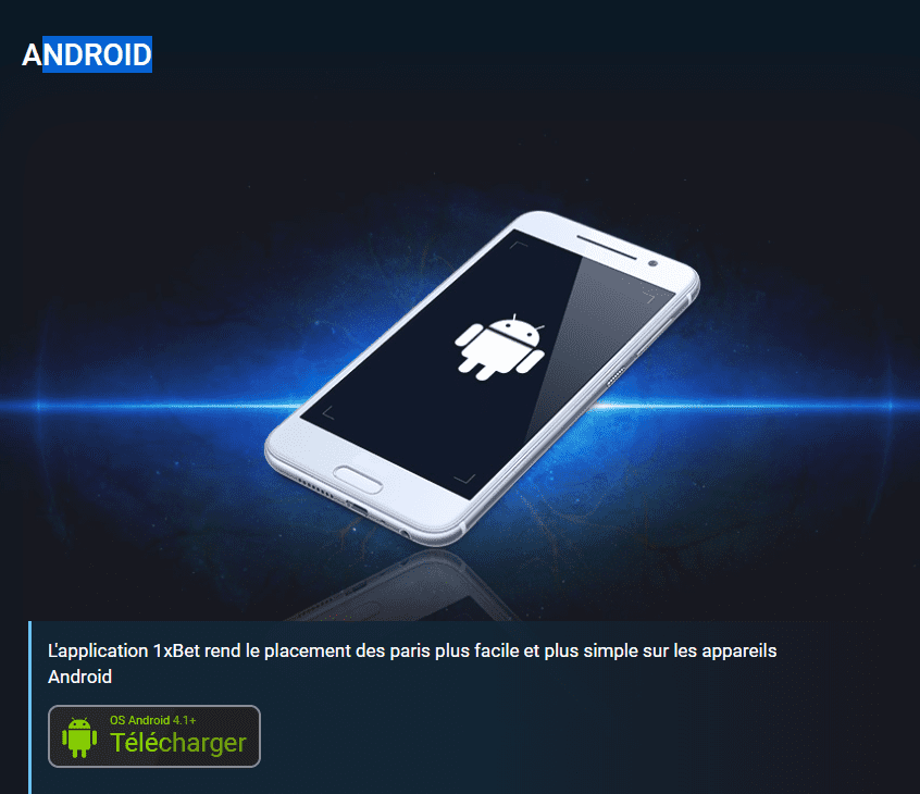 Bouton pour télécharger l'application 1xbet sur Android
